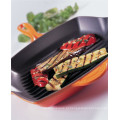 Revestimento de esmalte Cast-Iron Square Grill Pan / panela de grelha